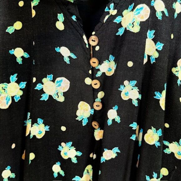 Free People Like A Lady Black Mini Dress Lemon Slice Tie Back Buttons Size XS - Picture 8 of 15